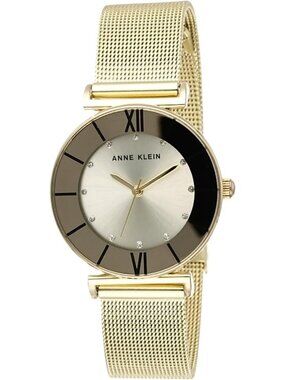 Women's Gold Analog Japanese Quartz Glitter Accented Mesh Bracelet Round Watch